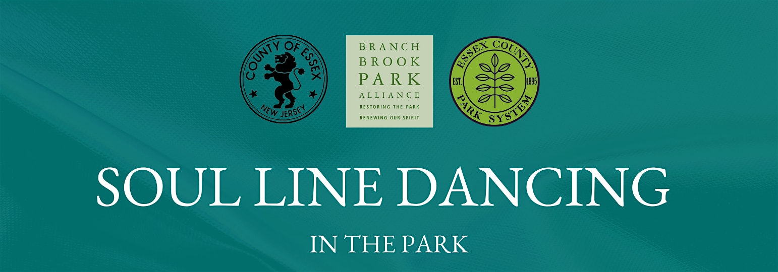 Promotional banner for Soul Line Dancing in the Park, with three park logos above the title on a teal background.